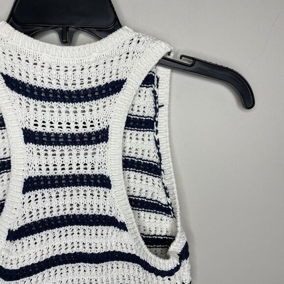 MADEWELL Sleeveless Striped Sweater Women XS Tank Crochet-Knit NEW Navy NO991 - Picture 8 of 12